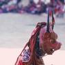 Mask of bull, Shinje yab yum (gShin rje yab yum) dancer, Paro Tshechu (tshes bcu), 1st day, in the dzong.