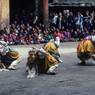 4 durda (dur bdag) "lords of the cremation grounds" dancers, Paro Tshechu (tshes bcu), 1st day, in the dzong.