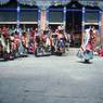 Zhva nag, "Black hats (zhva nag)" dancers, (monks), Paro Tshechu (tshes bcu), 1st day, in the dzong.