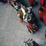 Black hats (zhva nag) dancers, (monks) finishing the dance, Paro Tshechu (tshes bcu), 1st day, in the dzong.
