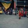 Atsara and musicians, Paro Tshechu (tshes bcu), 1st day, in the dzong.