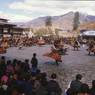 Dance of the Black hats with drums (zhva nag rnga 'cham) , dance arena, Paro Tshechu (tshes bcu), 2nd day