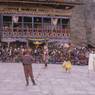 Milarepa, the hunter Gonpo Dorje, his servant Acho Pento and the deer, dance of Milarepa (Sha ba sha khyi 'cham), Paro Tshechu (tshes bcu), dance arena, Paro Tshechu (tshes bcu), 2nd day