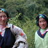 Tibetan women with turquoise hair ornaments.
