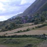 Tibetan houses on hillside.