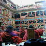 Monks gathered in the inner courtyard of the Assembly Hall ['du khang] for the morning teachings.