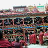 Monks gathered in the inner courtyard of the Assembly Hall ['du khang] for the morning teachings.