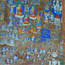 Close up of painted carvings.