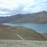 A view of Yamdrok Lake from the top of a pass.
