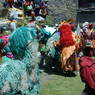Snow lion and other dancers performing in the courtyard.