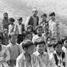 Children outside the Cokati school, mostly boys