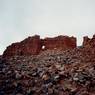 A ruined building at Rala Kharmar (<i>ra la mkhar dmar</i>). Note the herringbone courses of masonry.