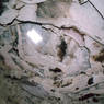 The corbelled ceiling with smoke hole in the northeast room of residential structure RS2.