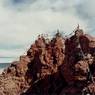 Buddhist sekhar (<i>gsas mkhar</i>) shrines on the summit of the formation. These were probably constructed with stones extracted from the old citadel.