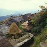 Straw stack beside path