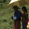 As it was bright sunny day Bropon (lead master) beautifully dressed in costume was assist by beautiful girl with umbrella