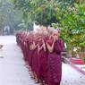 Monks assemble for evening prayers in Mandalay.